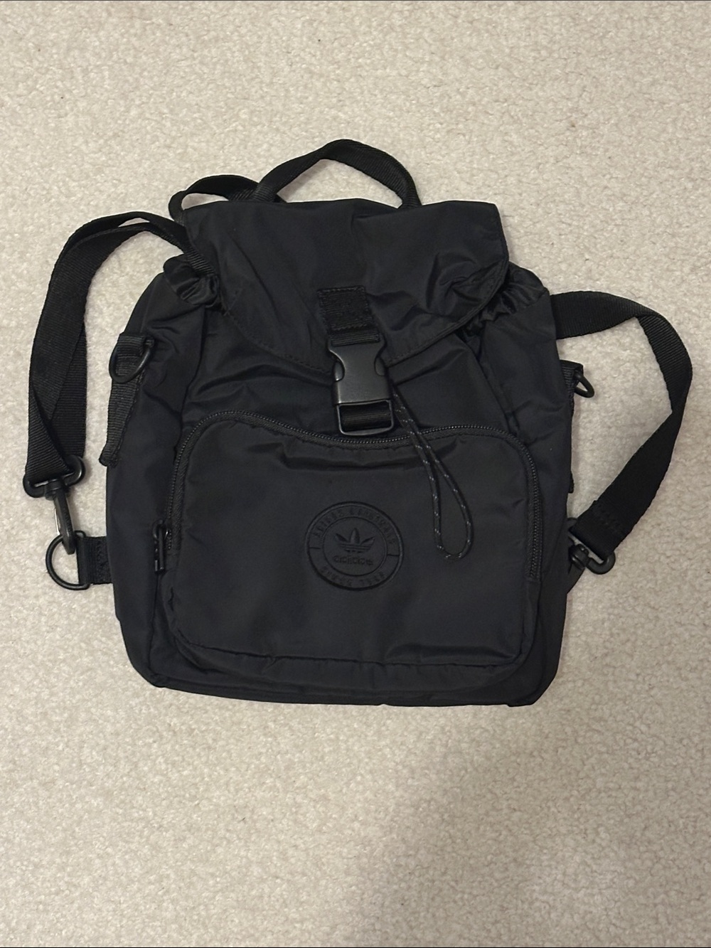 adidas Black Nylon Mini Backpack with Front Zip Pocket